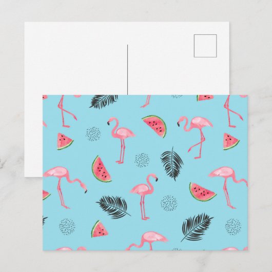 Trendy Tropical Flamingo & Watermelon Pattern Briefkaart (Voorkant / Achterkant)