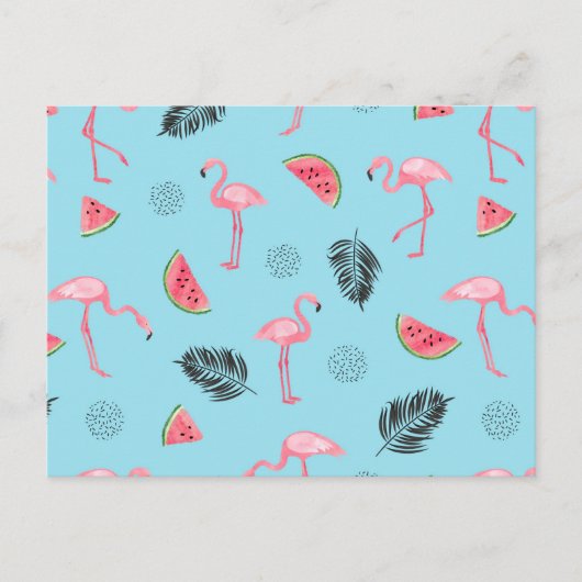 Trendy Tropical Flamingo & Watermelon Pattern Briefkaart (Voorkant)