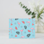 Trendy Tropical Flamingo & Watermelon Pattern Briefkaart (Staand voorkant)