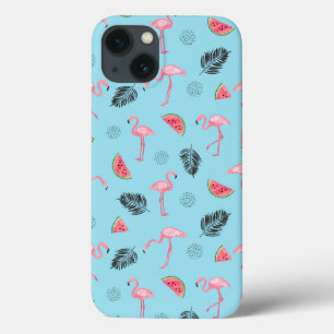 Trendy Tropical Flamingo & Watermelon Pattern iPhone 13 Hoesje
