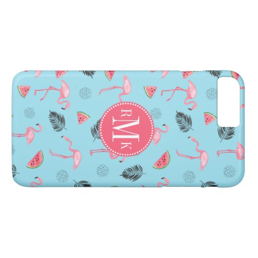 Trendy Tropical Flamingo & Watermelon Pattern Case-Mate iPhone Case (Achterkant (Horizontaal))