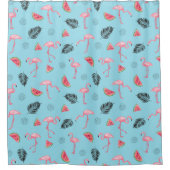 Trendy Tropical Flamingo & Watermelon Pattern Douchegordijn (Voorkant)