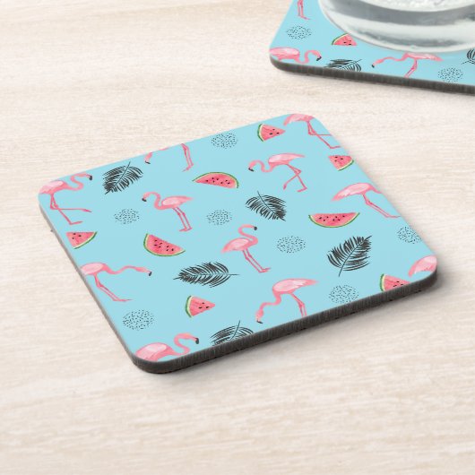 Trendy Tropical Flamingo & Watermelon Pattern Drankjes Onderzetter (Linkerzijde)