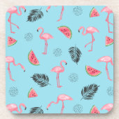 Trendy Tropical Flamingo & Watermelon Pattern Drankjes Onderzetter (Voorkant)