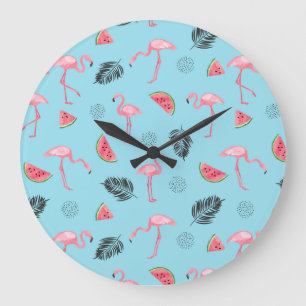 Trendy Tropical Flamingo & Watermelon Pattern Grote Klok
