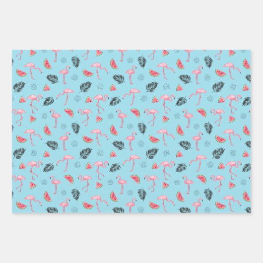 Trendy Tropical Flamingo & Watermelon Pattern Inpakpapier Vel (Voorkant 3)