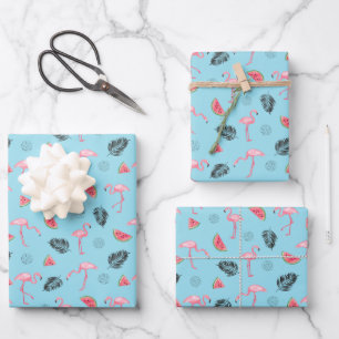 Trendy Tropical Flamingo & Watermelon Pattern Inpakpapier Vel