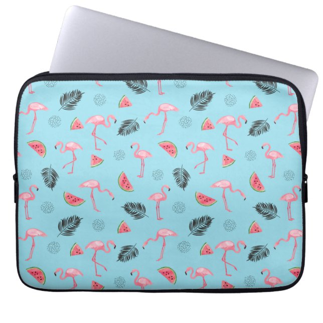Trendy Tropical Flamingo & Watermelon Pattern Laptop Sleeve (Voorkant)