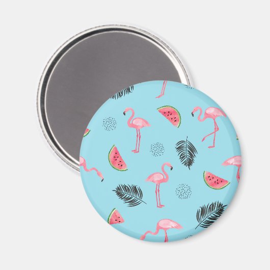 Trendy Tropical Flamingo & Watermelon Pattern Magneet (Voorkant / Achterkant)