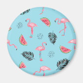 Trendy Tropical Flamingo & Watermelon Pattern Magneet (Voorkant)