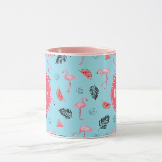 Trendy Tropical Flamingo & Watermelon Pattern Mok (Midden)