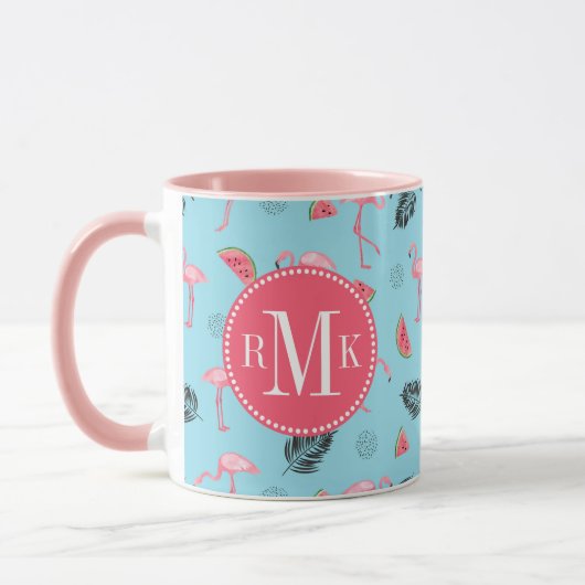 Trendy Tropical Flamingo & Watermelon Pattern Mok (Links)
