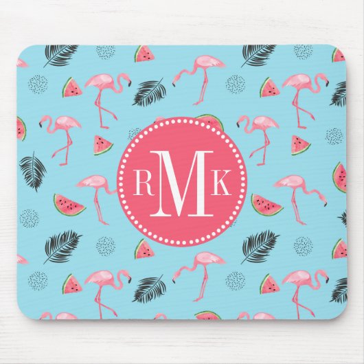 Trendy Tropical Flamingo & Watermelon Pattern Muismat (Voorkant)