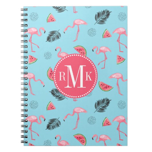 Trendy Tropical Flamingo & Watermelon Pattern Notitieboek (Voorkant)