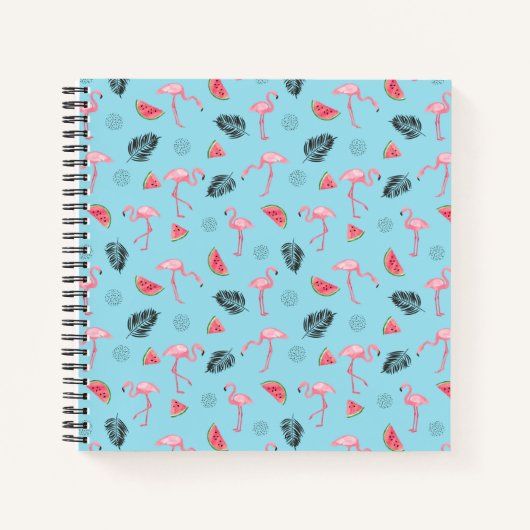 Trendy Tropical Flamingo & Watermelon Pattern Notitieboek (Voorkant)