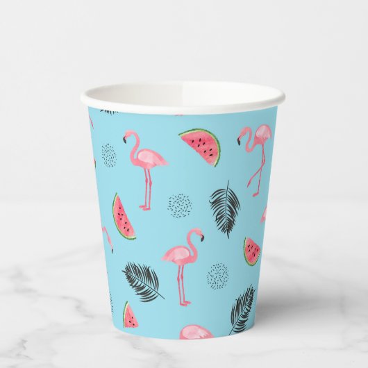 Trendy Tropical Flamingo & Watermelon Pattern Papieren Bekers (Links)