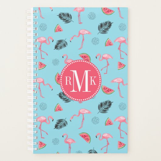 Trendy Tropical Flamingo & Watermelon Pattern Planner (Voorkant)