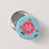 Trendy Tropical Flamingo & Watermelon Pattern Ronde Button 3,2 Cm (Voorkant /achterkant)