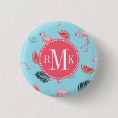 Trendy Tropical Flamingo & Watermelon Pattern Ronde Button 3,2 Cm (Voorkant)