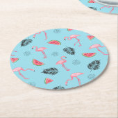 Trendy Tropical Flamingo & Watermelon Pattern Ronde Kartonnen Onderzetter (Gebogen)