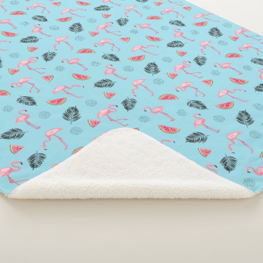 Trendy Tropical Flamingo & Watermelon Pattern Sherpa Deken (3/4)