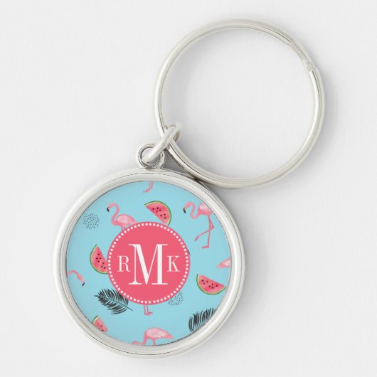 Trendy Tropical Flamingo & Watermelon Pattern Sleutelhanger (Voorkant)