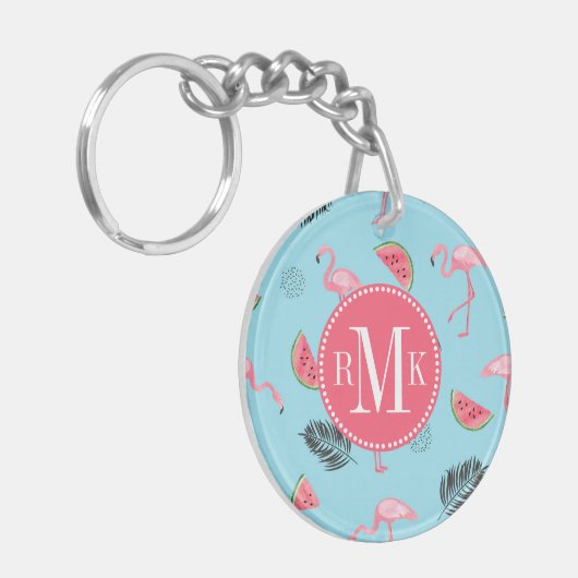 Trendy Tropical Flamingo & Watermelon Pattern Sleutelhanger (Voorkant Links)