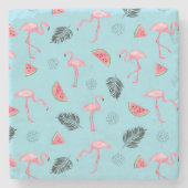 Trendy Tropical Flamingo & Watermelon Pattern Stenen Onderzetter (Voorkant)