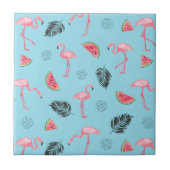 Trendy Tropical Flamingo & Watermelon Pattern Tegeltje (Voorkant)