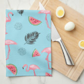 Trendy Tropical Flamingo & Watermelon Pattern Theedoek (Quarter Fold)