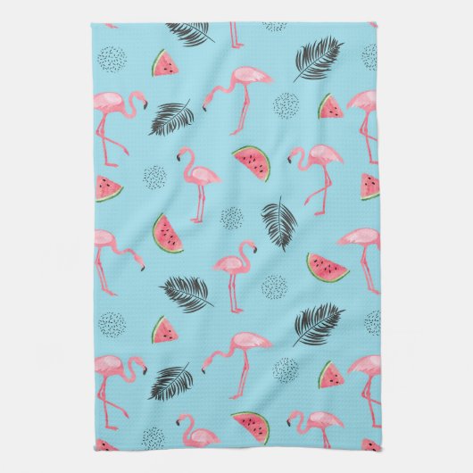 Trendy Tropical Flamingo & Watermelon Pattern Theedoek (Verticaal)