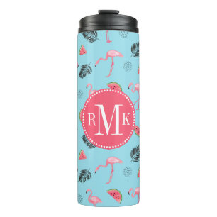 Trendy Tropical Flamingo & Watermelon Pattern Thermosbeker