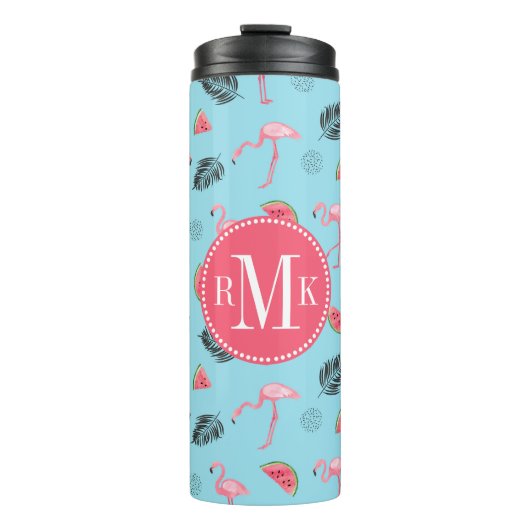 Trendy Tropical Flamingo & Watermelon Pattern Thermosbeker (Voorkant)