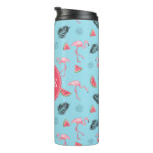 Trendy Tropical Flamingo & Watermelon Pattern Thermosbeker (Geroteerd rechts)