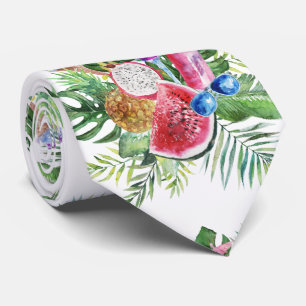 Trendy Tropical Floral Fruits Beverage Monogram Stropdas