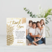 Trendy Tropical Gold Pineapple Summer Bedankkaart (Staand voorkant)