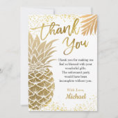 Trendy Tropical Gold Pineapple Summer Party Bedankkaart (Voorkant)