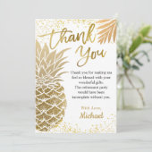 Trendy Tropical Gold Pineapple Summer Party Bedankkaart (Staand voorkant)