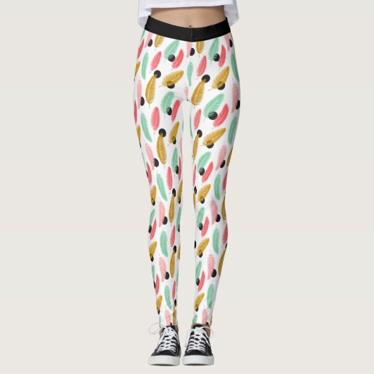 Trendy Tropical Leaves Pattern Leggings (Voorkant)