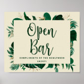 Trendy Tropical Open Bar Wedding Reception Sign Poster (Voorkant)