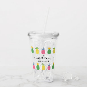 Trendy Tropical Pineapple Bridesmaid Name Acryl Drinkbeker