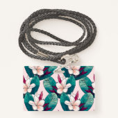 Trendy Tropical Plumeria Flowers Green Foliage Badge (Achterkant met draagriem)