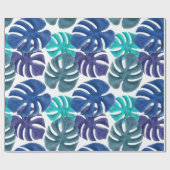 Trendy Tropical Royal Blue & Aqua Monstera Leaves Cadeaupapier (Vlak)