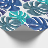 Trendy Tropical Royal Blue & Aqua Monstera Leaves Cadeaupapier (Hoek)