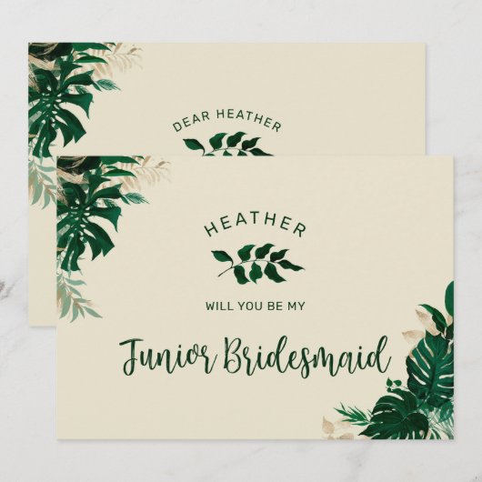 Trendy Tropical Theme Jr. Bridesmaid proposal Kaar (Voorkant / Achterkant)