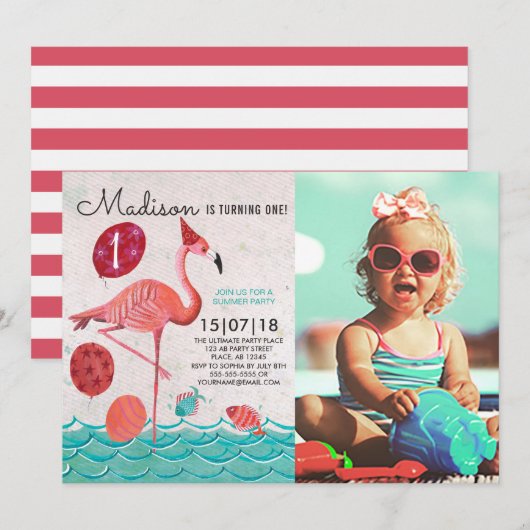 Trendy Tropical turquoise & roze Flamingo jarig Kaart (Voorkant / Achterkant)