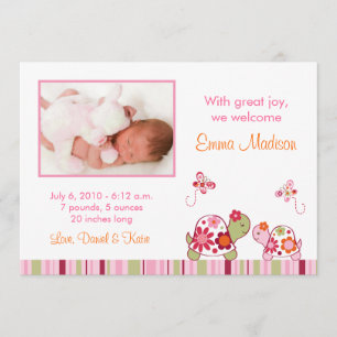Trendy Tropical Turtle Photo Birth Announements Aankondiging