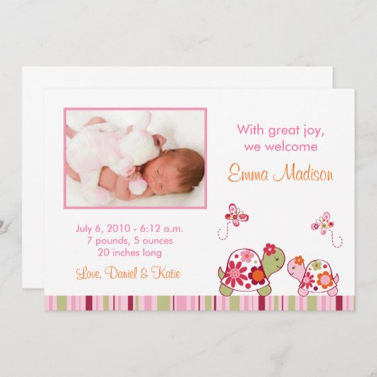 Trendy Tropical Turtle Photo Birth Announements Aankondiging (Voorkant / Achterkant)