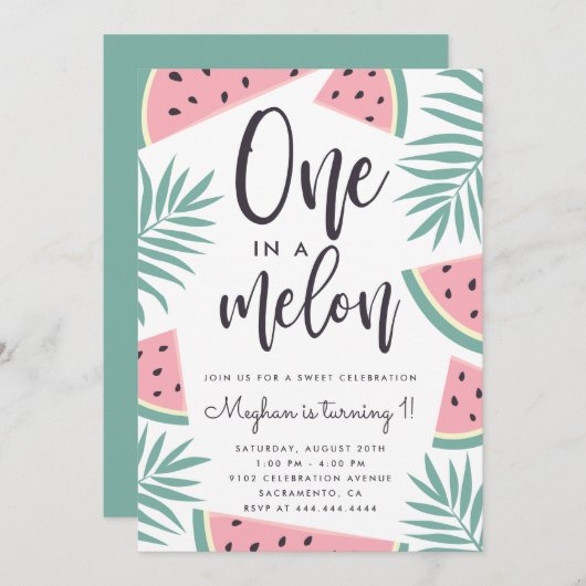 Trendy Tropical Watermelon One op de Melon Birthda Kaart (Voorkant / Achterkant)