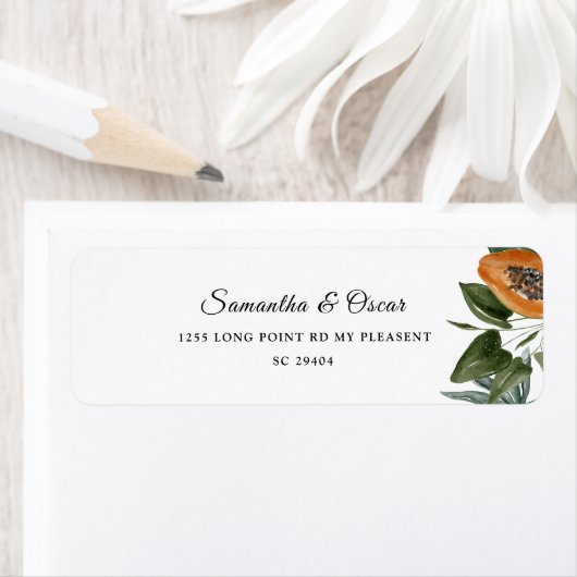 Trendy Tropical Waterverf Green Leaves Etiket (Insitu)